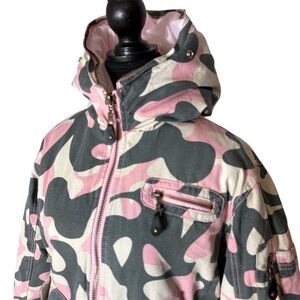 WH VISION Pink Grey Camouflage Hooded Bomber Winter Jacket Camo Thick Size Large